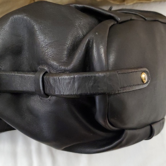 Authentic Prada Black Leather 2 Way Hand Bag Shoulder Bag with Gold Accents - Picture 11 of 17